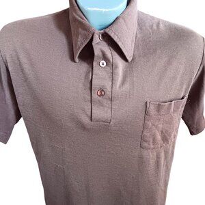 Vintage Men's Large Polo Shirt 1970's Brown Single Stitch Groovy Tennis Golfer